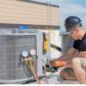 Here's a picture of Thunderwood Repairs LLC HVAC service handyman doing work in Baton Rouge LA repairing a HVAC on a roof, affordable honest HVAC service 